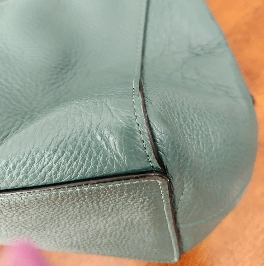 Coach Hallie Pebbled Leather Hobo Shoulder Bag In Teal - Picture 9 of 15